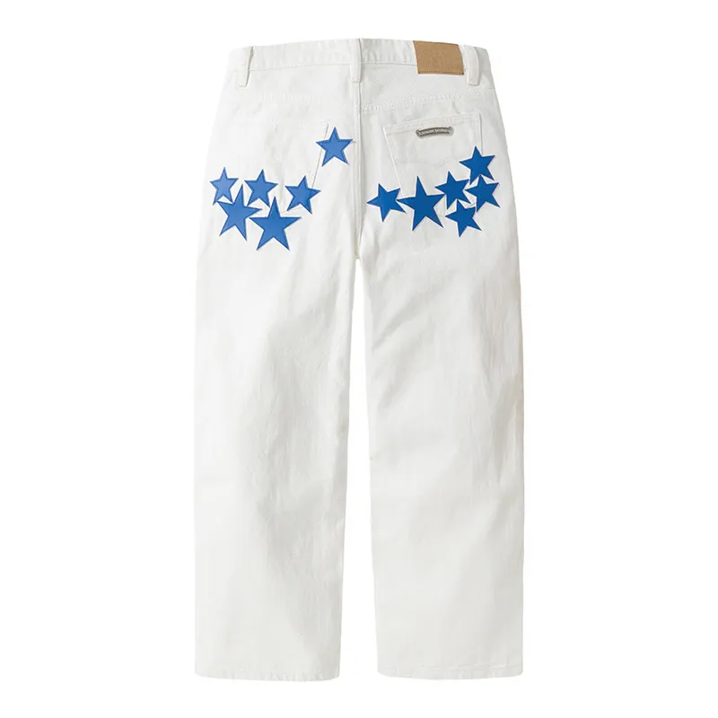 P236 💰 (Top version) chrome hearts ss25 new Fontainebleau limited star 💫 patchwork leather jeans. Styles with different washed textures, very friendly to people with thin legs and thick legs. The slightly flared version is very flattering to the leg shape. Moderate length that never goes out of style, easy and casual to match, basic styling for various styles, a must-have in the wardrobe! The fabric is stiff but also makes the upper body soft without losing texture. The washing process is even more perfect. It is a must-have item for everyone! ! !   Color: white Size: 28-30-32-34-36 30 32 34 36 Waist circumference 80 85 90 95 Sitting circumference 105 110 115 120 Feet 46 47 48 49 External length 102 103 104 105